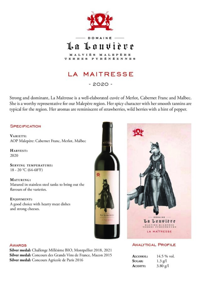 la-maitresse-2020-en-pdf.jpg La Maitresse - AOP Malepère, Prantsusmaa, 75cl, 14,5% vol
